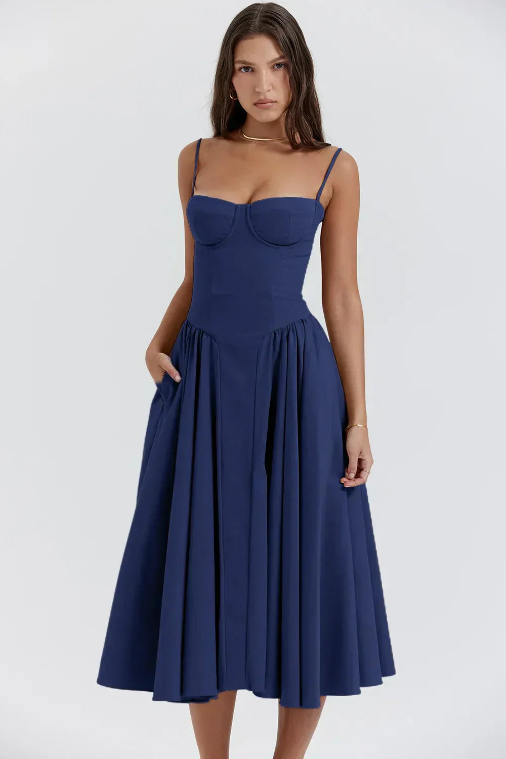Florence | Sleeveless midi dress with corset cut