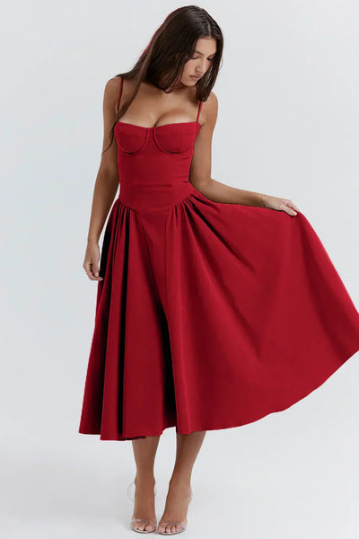 Florence | Sleeveless midi dress with corset cut
