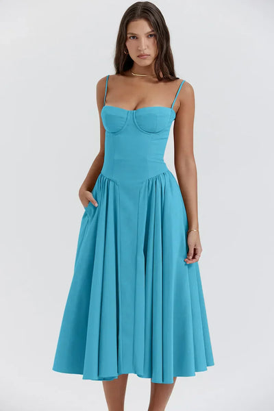 Florence | Sleeveless midi dress with corset cut