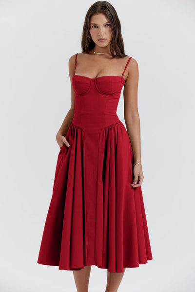 Florence | Sleeveless midi dress with corset cut