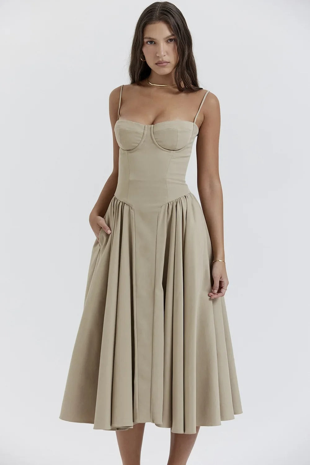 Florence | Sleeveless midi dress with corset cut