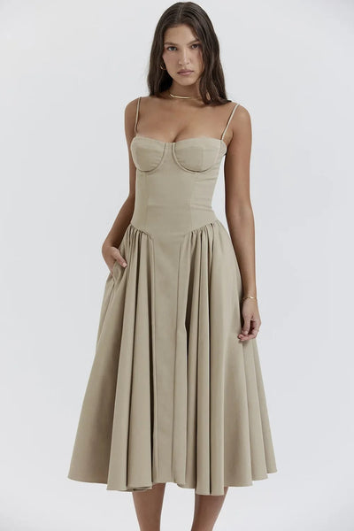 Florence | Sleeveless midi dress with corset cut