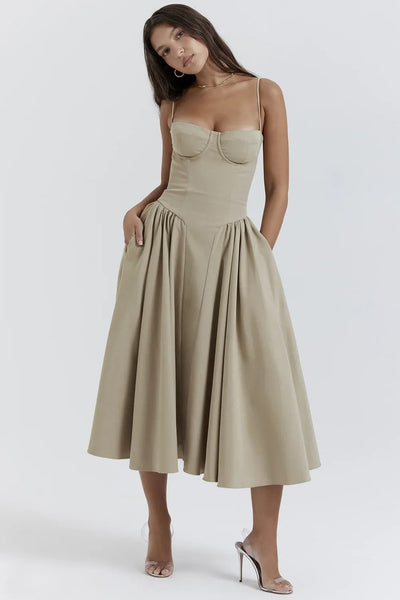 Florence | Sleeveless midi dress with corset cut