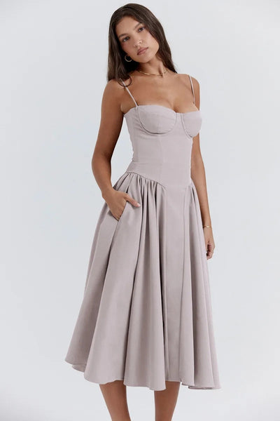 Florence | Sleeveless midi dress with corset cut