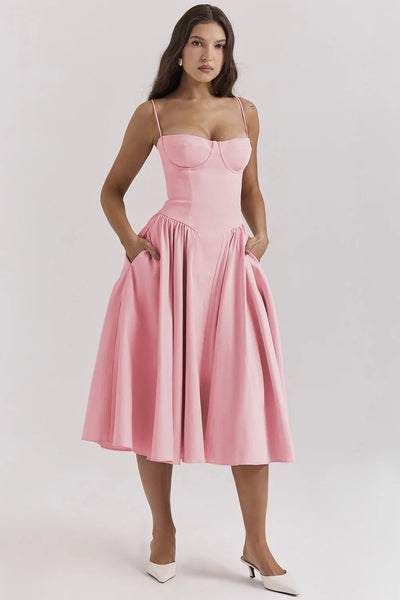 Florence | Sleeveless midi dress with corset cut
